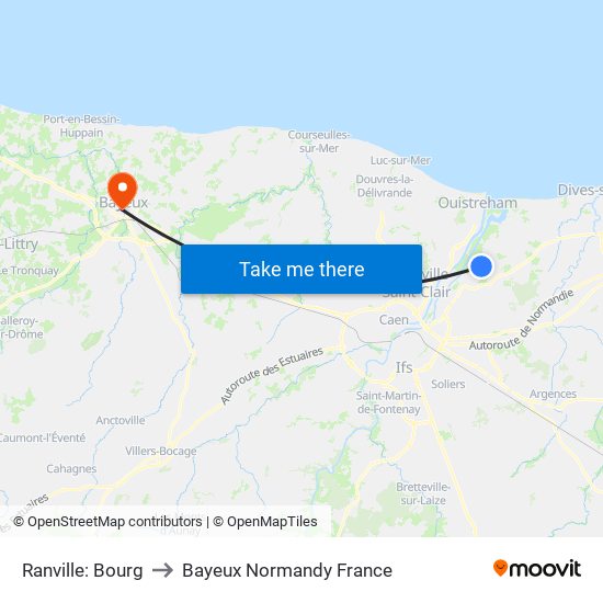 Ranville: Bourg to Bayeux Normandy France map