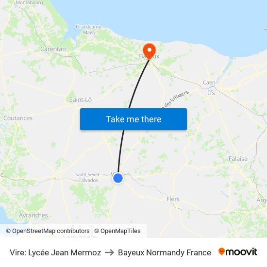 Vire: Lycée Jean Mermoz to Bayeux Normandy France map