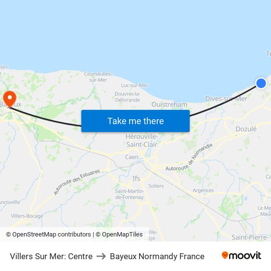 Villers Sur Mer: Centre to Bayeux Normandy France map