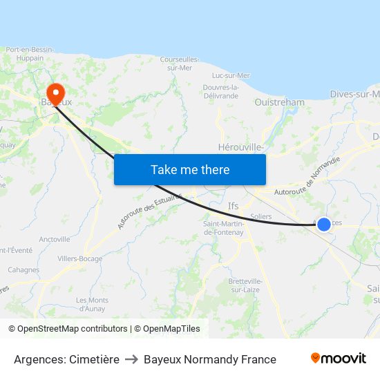 Argences: Cimetière to Bayeux Normandy France map
