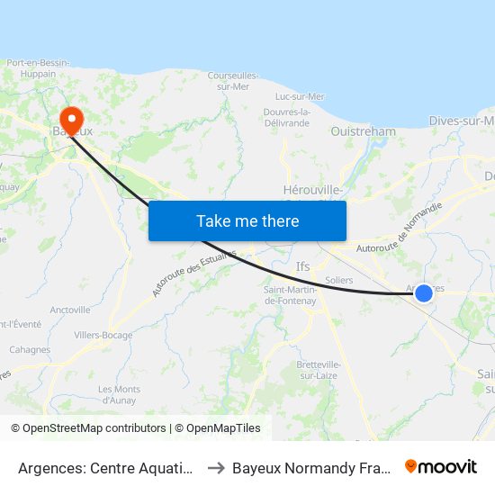Argences: Centre Aquatique to Bayeux Normandy France map