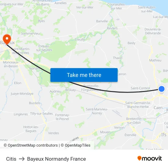 Citis to Bayeux Normandy France map