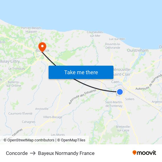 Concorde to Bayeux Normandy France map