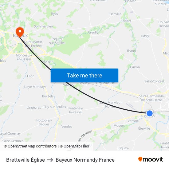 Bretteville Église to Bayeux Normandy France map