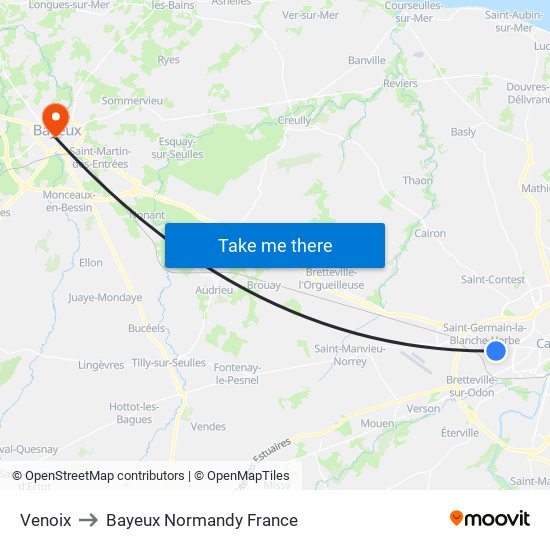 Venoix to Bayeux Normandy France map