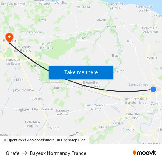 Girafe to Bayeux Normandy France map