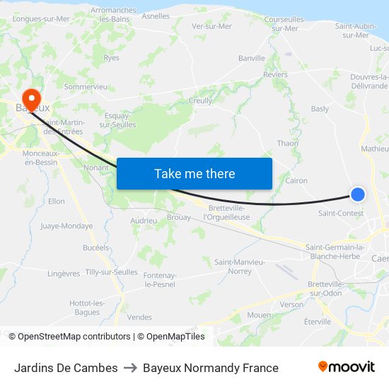 Jardins De Cambes to Bayeux Normandy France map