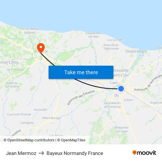 Jean Mermoz to Bayeux Normandy France map