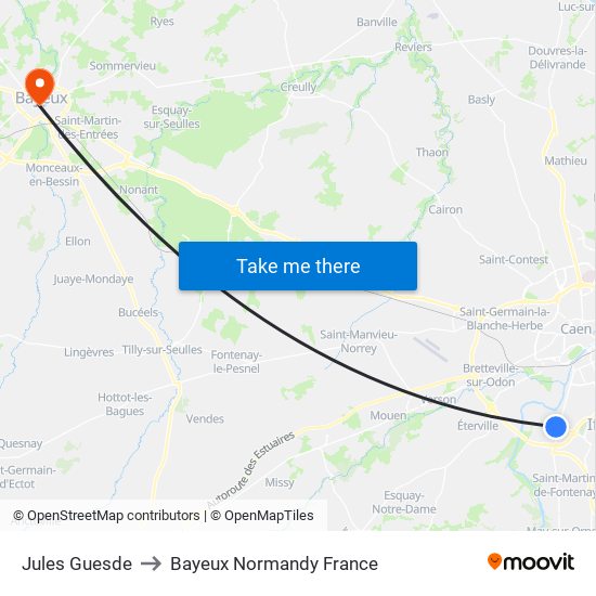 Jules Guesde to Bayeux Normandy France map