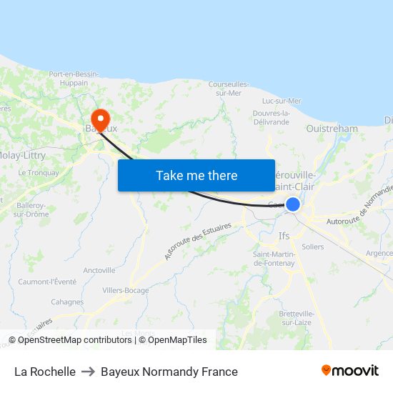 La Rochelle to Bayeux Normandy France map