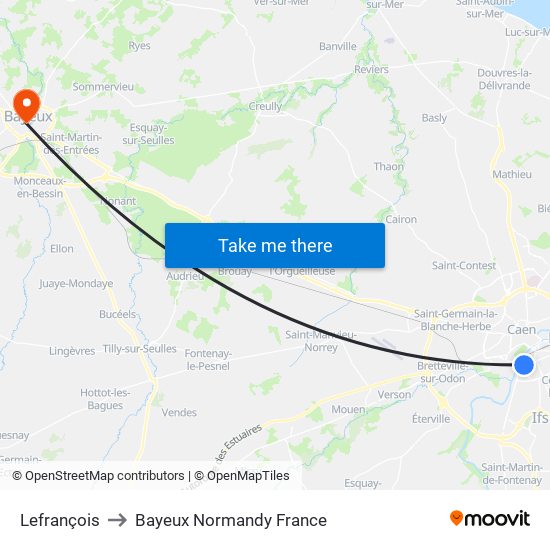 Lefrançois to Bayeux Normandy France map