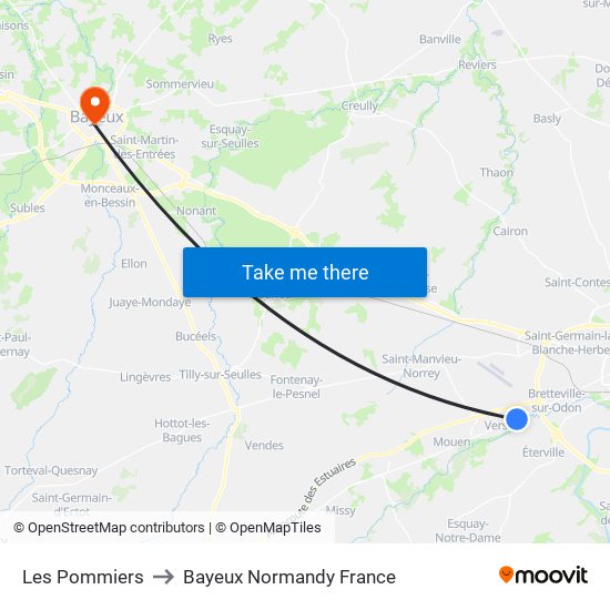 Les Pommiers to Bayeux Normandy France map