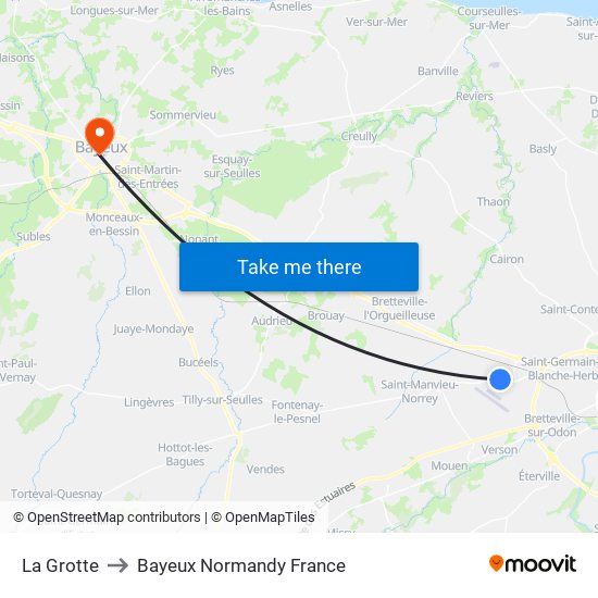 La Grotte to Bayeux Normandy France map