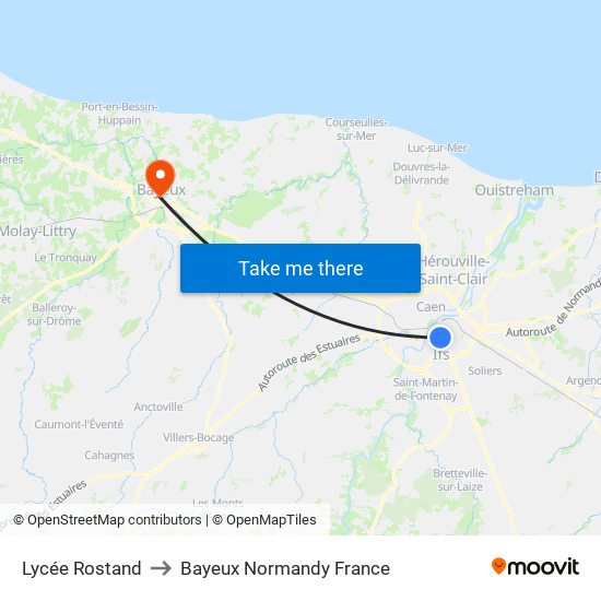 Lycée Rostand to Bayeux Normandy France map