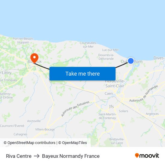 Riva Centre to Bayeux Normandy France map