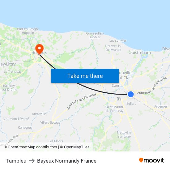 Tampleu to Bayeux Normandy France map