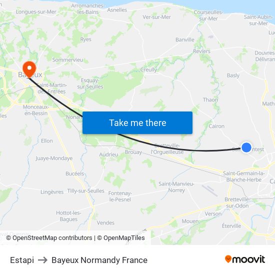 Estapi to Bayeux Normandy France map