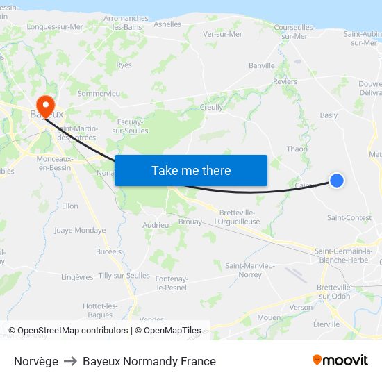 Norvège to Bayeux Normandy France map