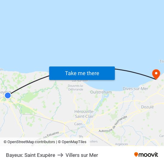 Bayeux: Saint Exupère to Villers sur Mer map