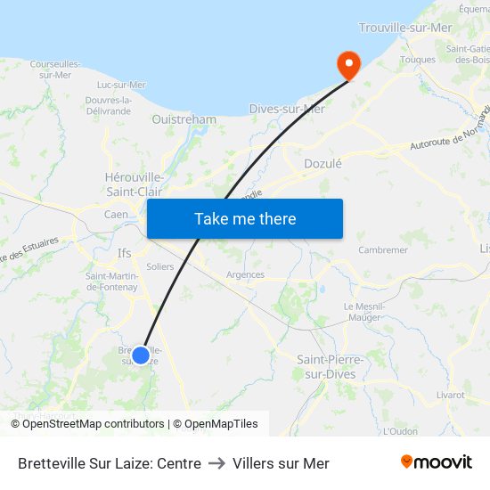 Bretteville Sur Laize: Centre to Villers sur Mer map