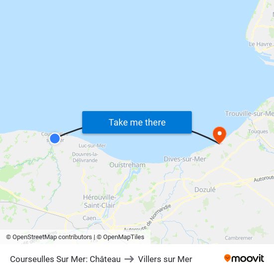 Courseulles Sur Mer: Château to Villers sur Mer map