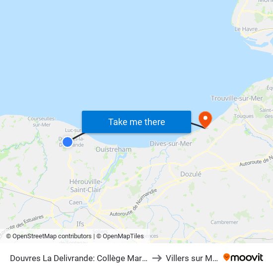 Douvres La Delivrande: Collège Marot to Villers sur Mer map