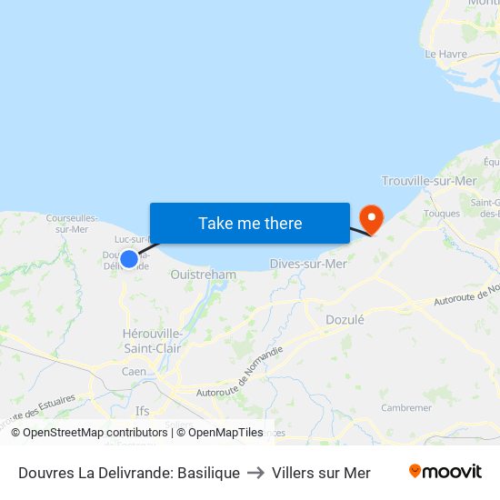 Douvres La Delivrande: Basilique to Villers sur Mer map