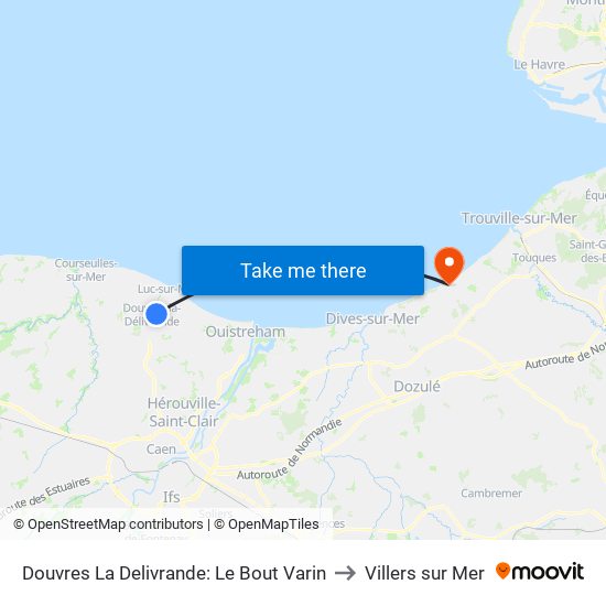 Douvres La Delivrande: Le Bout Varin to Villers sur Mer map