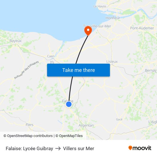 Falaise: Lycée Guibray to Villers sur Mer map