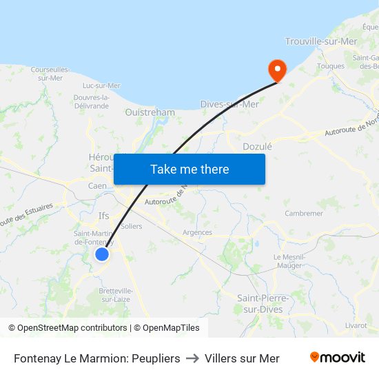 Fontenay Le Marmion: Peupliers to Villers sur Mer map