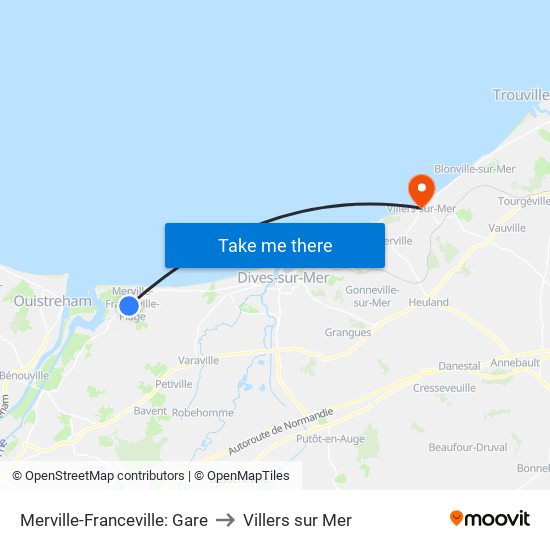 Merville-Franceville: Gare to Villers sur Mer map