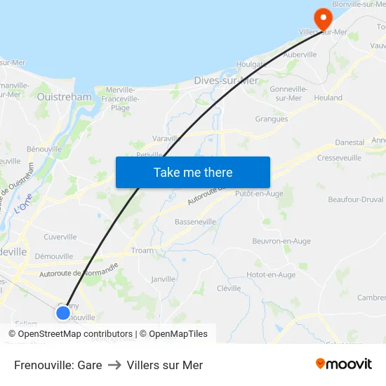 Frenouville: Gare to Villers sur Mer map