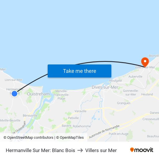 Hermanville Sur Mer: Blanc Bois to Villers sur Mer map