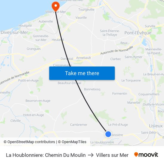 La Houblonniere: Chemin Du Moulin to Villers sur Mer map