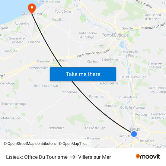 Lisieux: Office Du Tourisme to Villers sur Mer map