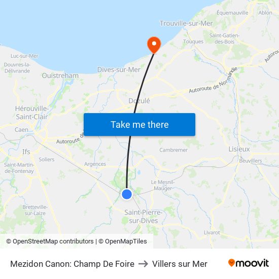 Mezidon Canon: Champ De Foire to Villers sur Mer map