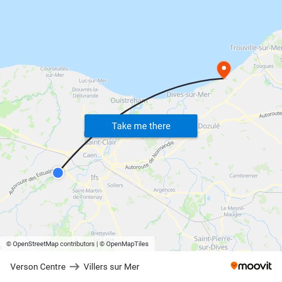Verson Centre to Villers sur Mer map