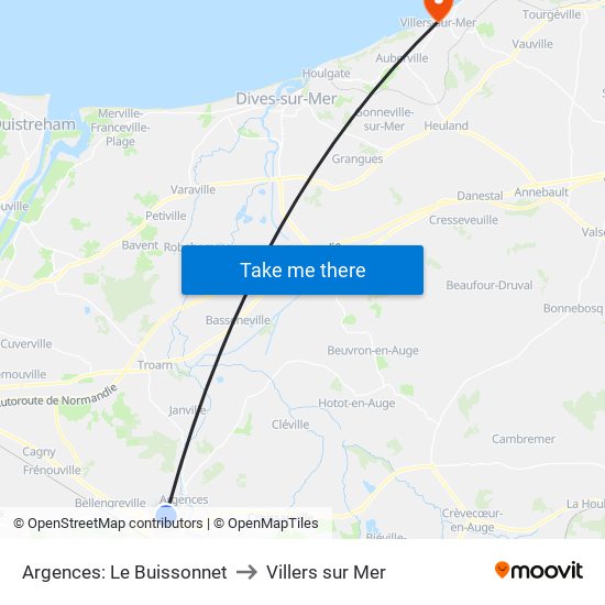 Argences: Le Buissonnet to Villers sur Mer map