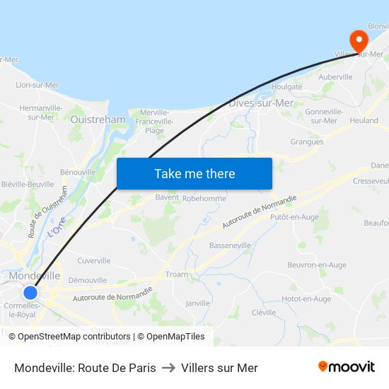 Mondeville: Route De Paris to Villers sur Mer map