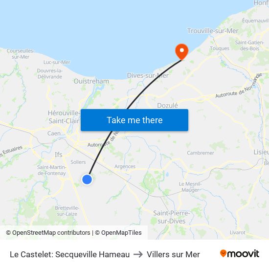 Le Castelet: Secqueville Hameau to Villers sur Mer map