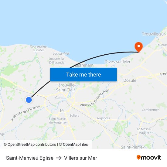Saint-Manvieu Eglise to Villers sur Mer map
