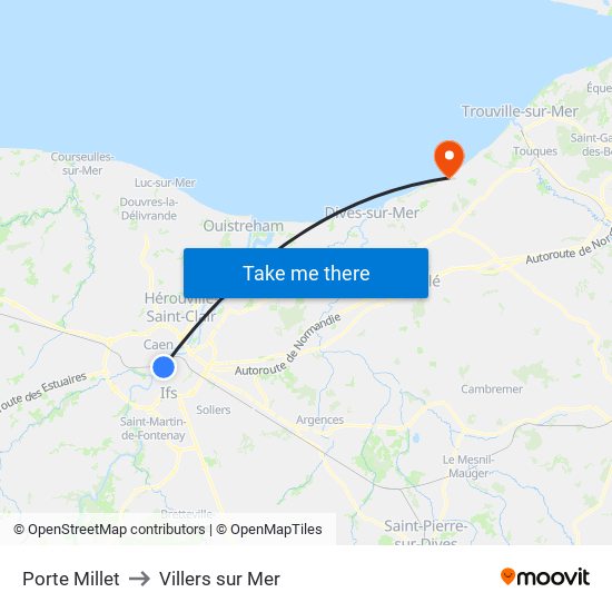Porte Millet to Villers sur Mer map