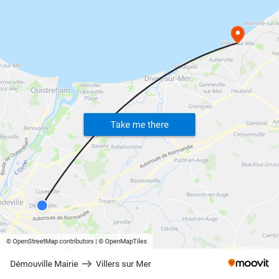 Démouville Mairie to Villers sur Mer map