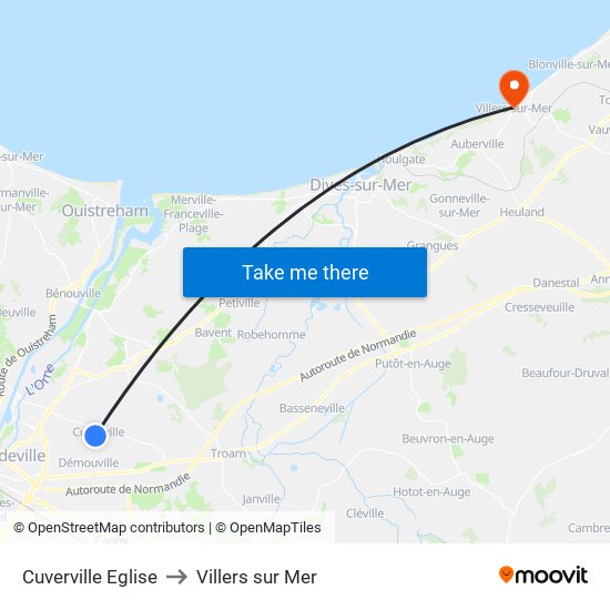 Cuverville Eglise to Villers sur Mer map