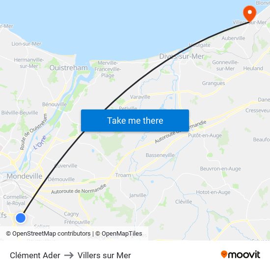 Clément Ader to Villers sur Mer map