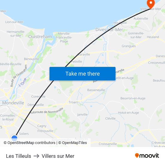 Les Tilleuls to Villers sur Mer map