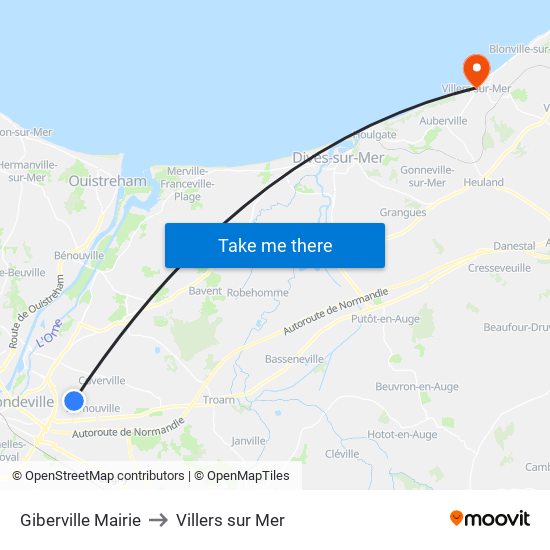 Giberville Mairie to Villers sur Mer map