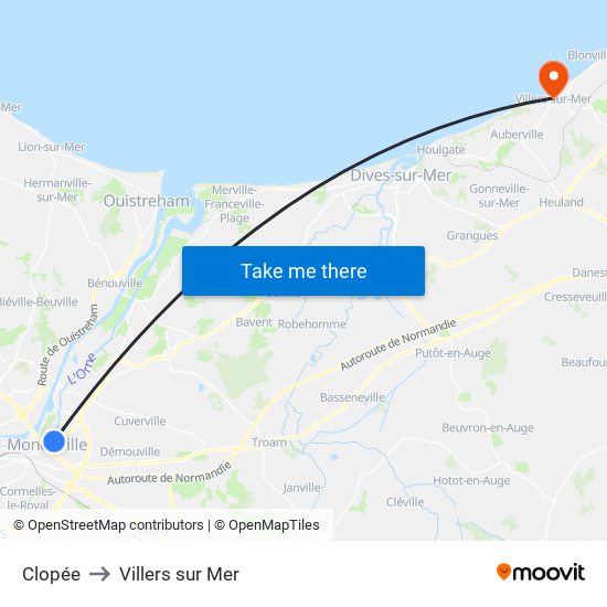 Clopée to Villers sur Mer map