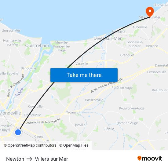 Newton to Villers sur Mer map