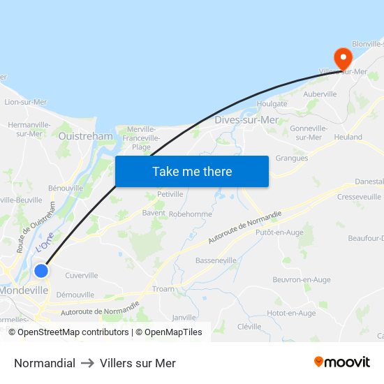 Normandial to Villers sur Mer map